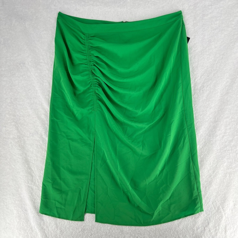 Eloquii Maxi Skirt Womens 22 Green Ruched Front Slit Back Zip Modern Minimalist